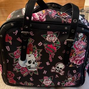Ed Hardy satchel Black and Pink Skull Print Bag